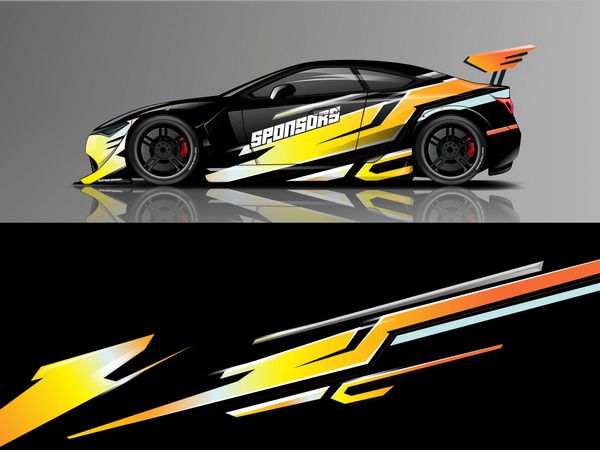 Cargo van decal designs, truck and car wrap vector. Graphic abstract stripe designs for advertisement, race, adventure and livery car