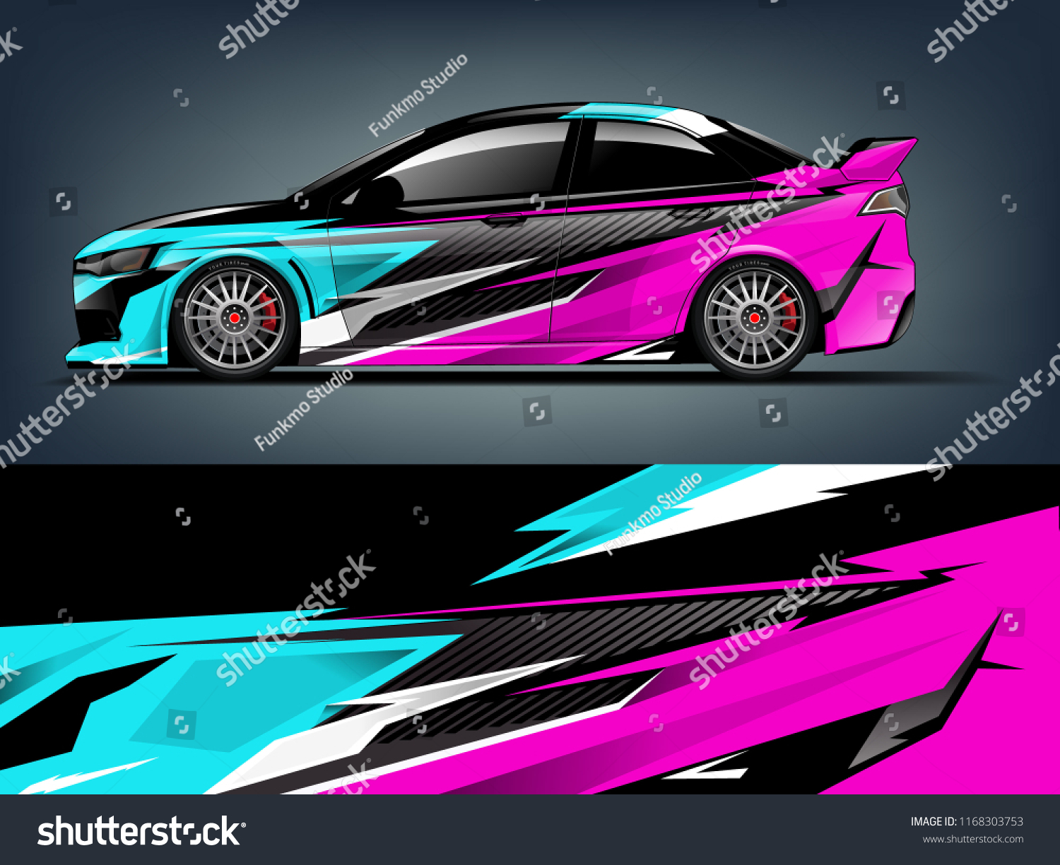 Car decal wrap design vector. Graphic abstract stripe racing background kit designs for vehicle, race car, rally, adventure and livery