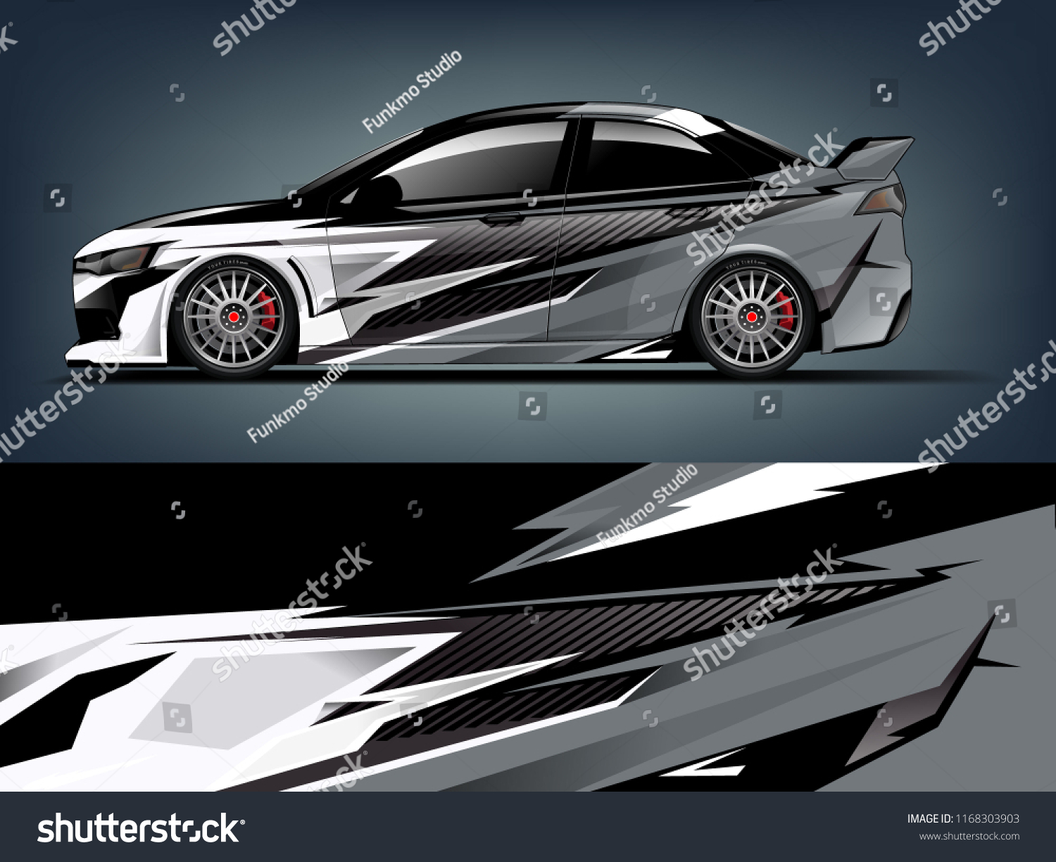 Car decal wrap design vector. Graphic abstract stripe racing background kit designs for vehicle, race car, rally, adventure and livery