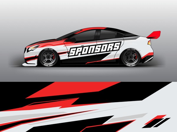 Orange theme Racing car wrap design template. vector eps10. sedan hatchback racing and dirt car sticker decal and wrap.