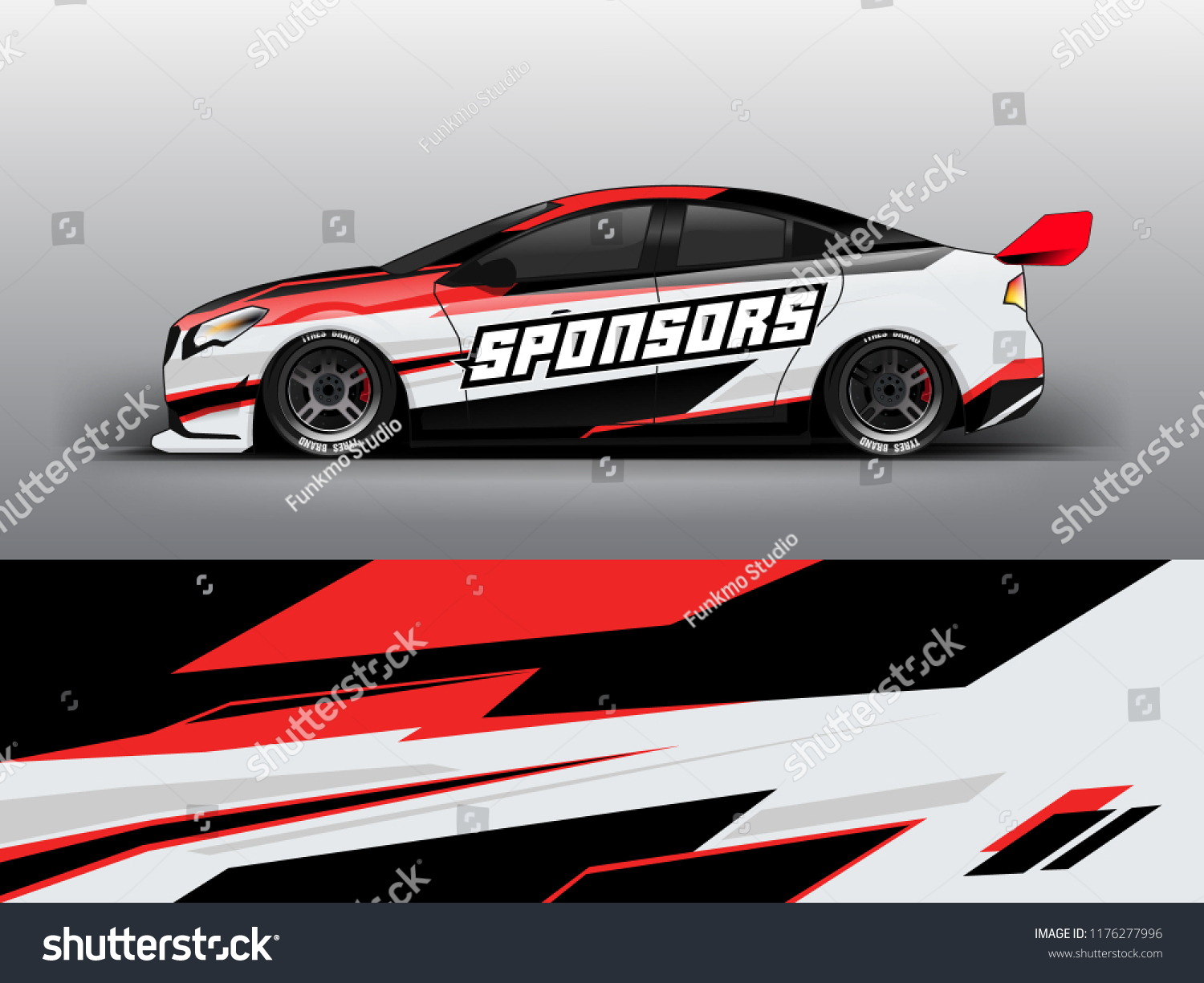 Orange theme Racing car wrap design template. vector eps10. sedan hatchback racing and dirt car sticker decal and wrap.