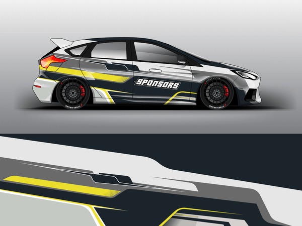 Orange theme Racing car wrap design template. vector eps10. sedan hatchback racing and dirt car sticker decal and wrap.