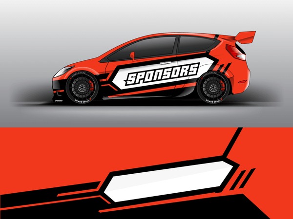 Orange theme Racing car wrap design template. vector eps10. sedan hatchback racing and dirt car sticker decal and wrap.