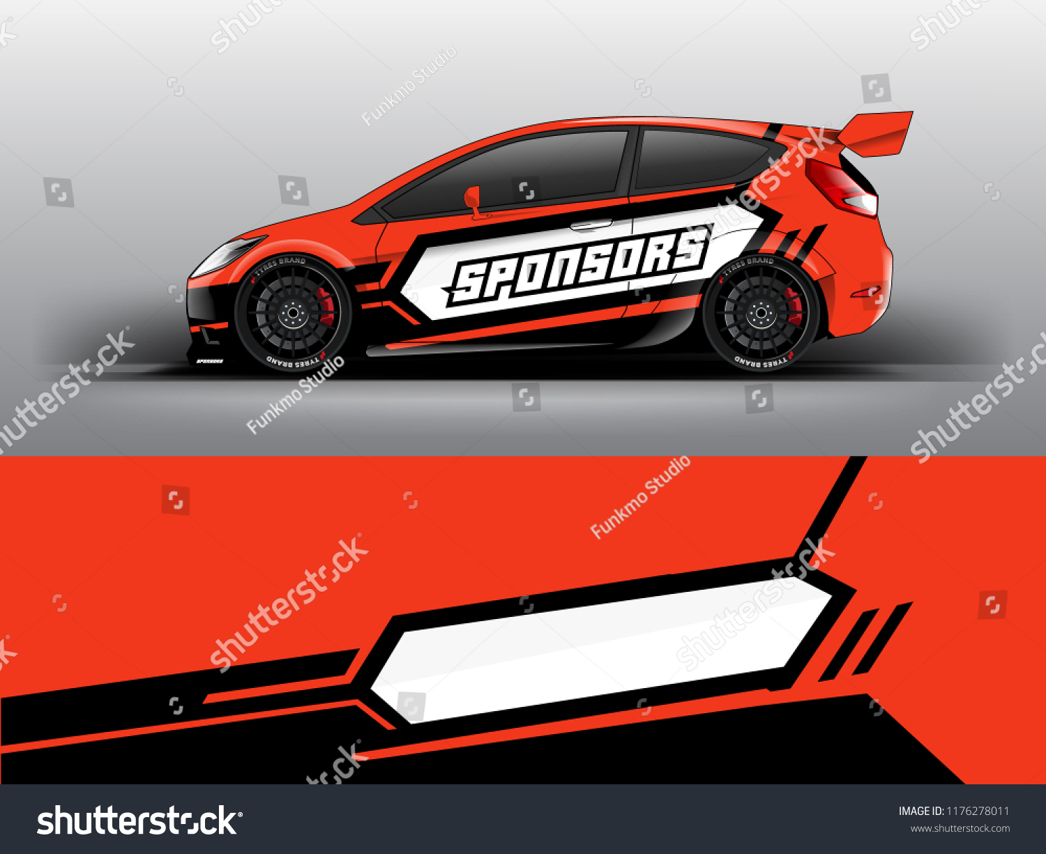 Orange theme Racing car wrap design template. vector eps10. sedan hatchback racing and dirt car sticker decal and wrap.