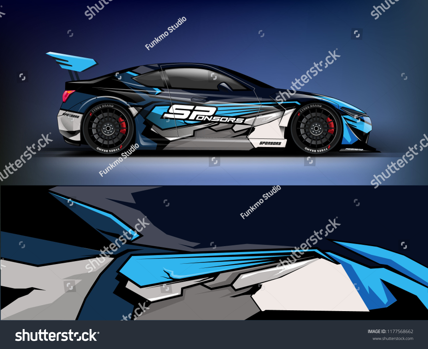 Car wrap graphic racing abstract blue strip background for wrap and vinyl sticker