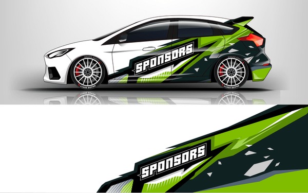 Racing car wrap design. sedan hatchback wrap design. abstract background with vector.