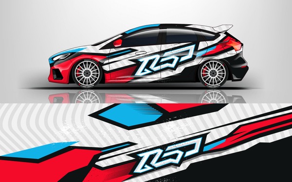 Racing car wrap design. sedan hatchback wrap design. abstract background with vector.