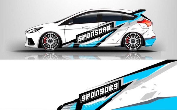 Racing car wrap design. sedan hatchback wrap design. abstract background with vector.