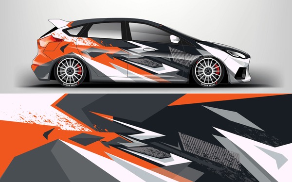 Racing car wrap design. sedan hatchback wrap design. abstract background with vector.