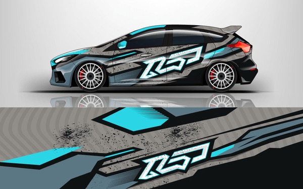 Racing car wrap design. sedan hatchback wrap design. abstract background with vector.