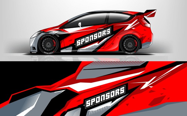 Racing car wrap design. sedan hatchback wrap design. abstract background with vector.