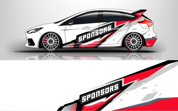 Racing car wrap design. sedan hatchback wrap design. abstract background with vector.