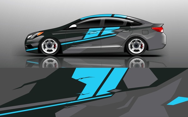 Car wrap design vector, truck and cargo van decal. Graphic abstract stripe racing background designs for vehicle, rally, race, adventure and car racing livery.