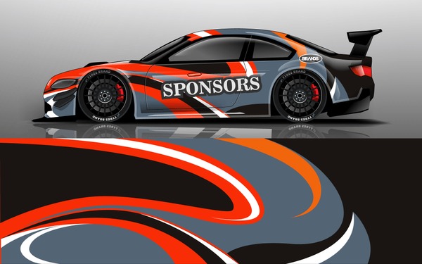 Car wrap design vector, truck and cargo van decal. Graphic abstract stripe racing background designs for vehicle, rally, race, adventure and car racing livery.