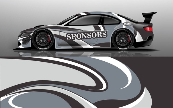 Car wrap design vector, truck and cargo van decal. Graphic abstract stripe racing background designs for vehicle, rally, race, adventure and car racing livery.