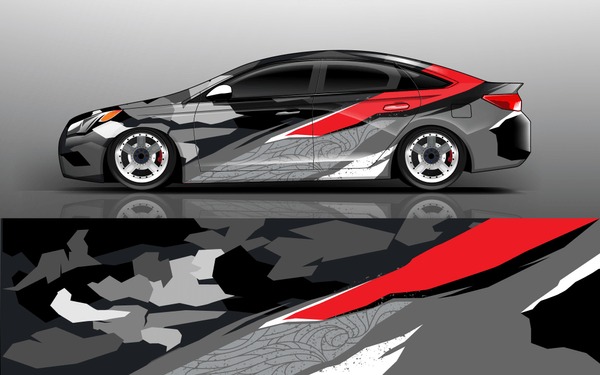 Car wrap design vector, truck and cargo van decal. Graphic abstract stripe racing background designs for vehicle, rally, race, adventure and car racing livery.