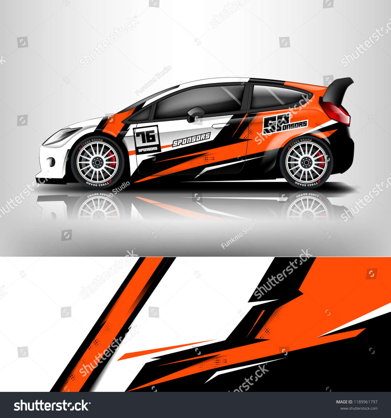 Car wrap design. Racing car wrap vinyl sticker. Graphic abstract stripe designs for branding and racing car