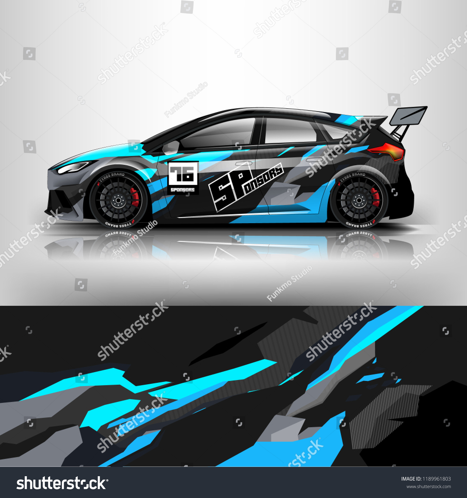 Car wrap design. Racing car wrap vinyl sticker. Graphic abstract stripe designs for branding and racing car
