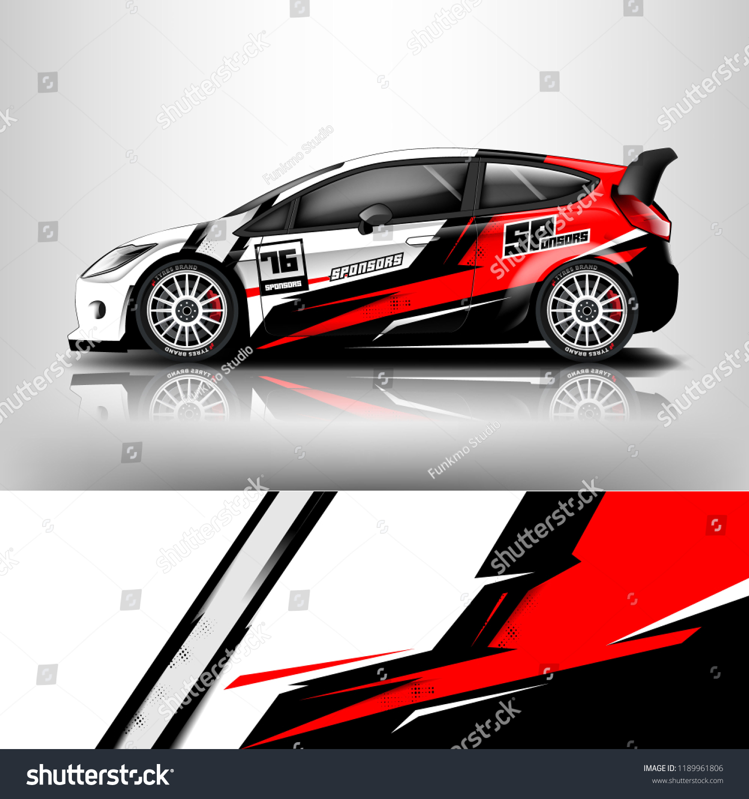 Car wrap design. Racing car wrap vinyl sticker. Graphic abstract stripe designs for branding and racing car