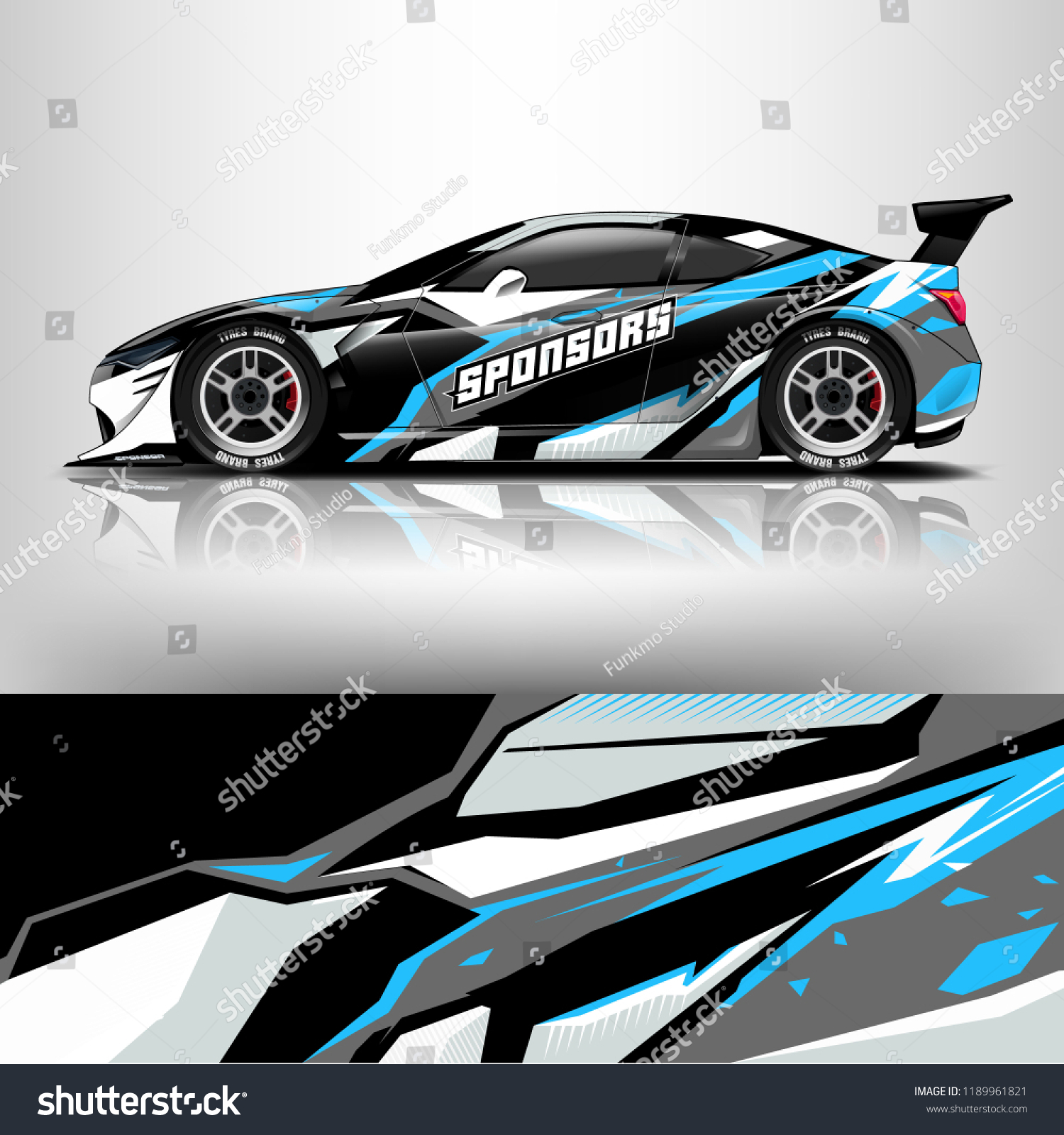 Car wrap design. Racing car wrap vinyl sticker. Graphic abstract stripe designs for branding and racing car