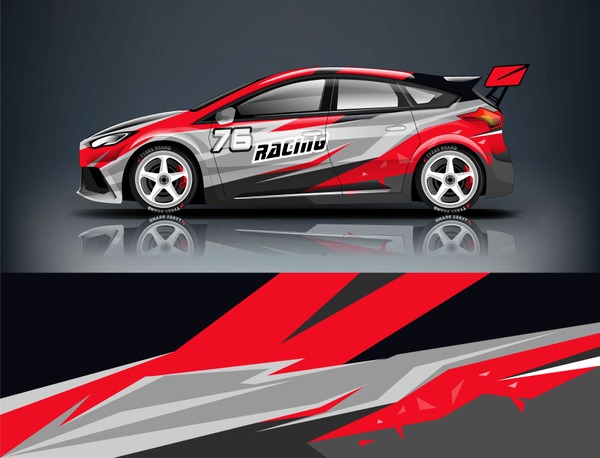 Car decal wrap design vector. Graphic abstract stripe racing background kit designs for vehicle, race car, rally, adventure and livery