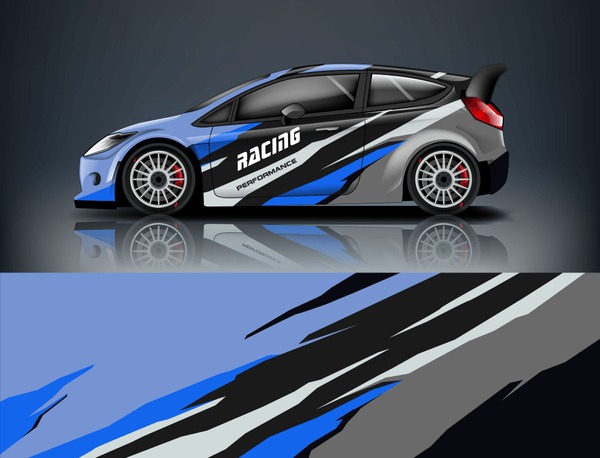 Car decal wrap design vector. Graphic abstract stripe racing background kit designs for vehicle, race car, rally, adventure and livery