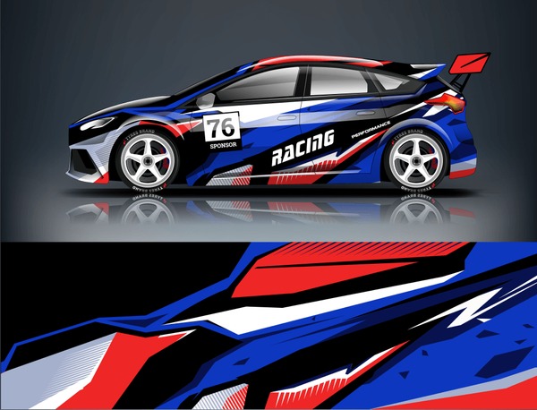 Car decal wrap design vector. Graphic abstract stripe racing background kit designs for vehicle, race car, rally, adventure and livery