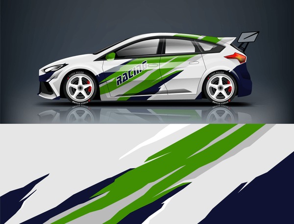 Car decal wrap design vector. Graphic abstract stripe racing background kit designs for vehicle, race car, rally, adventure and livery