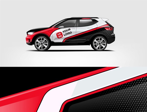 Company branding Car decal wrap design vector. Graphic abstract stripe racing background kit designs company car