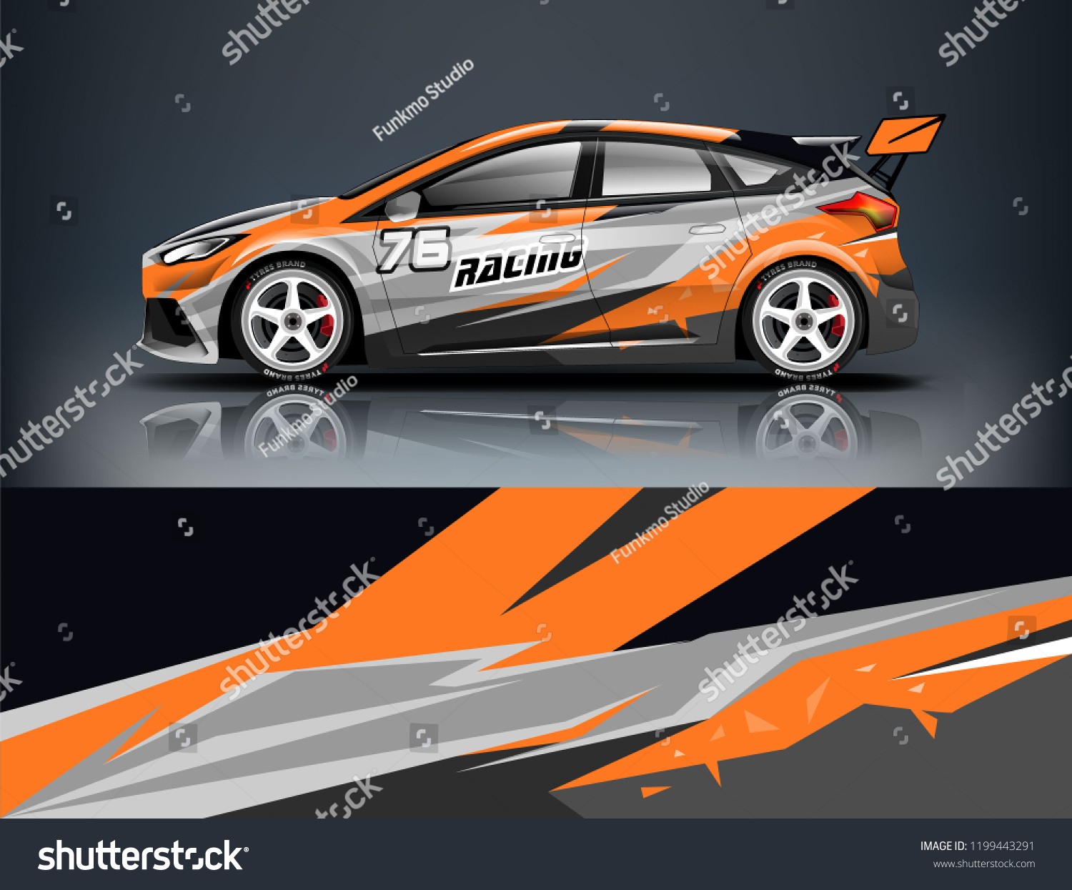 Racing car wrap design. sedan hatchback wrap design. abstract background with vector.
