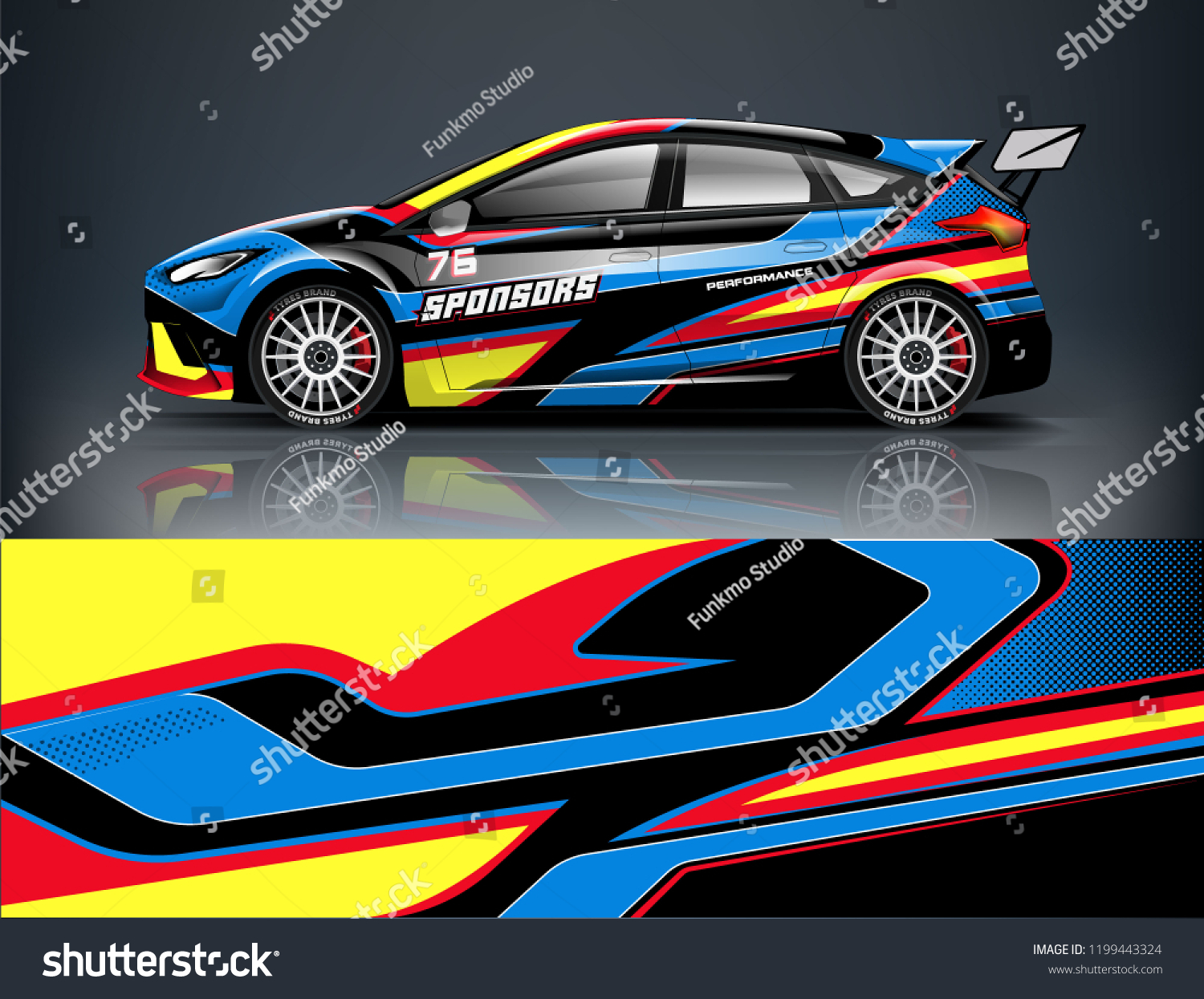 Racing car wrap design. sedan hatchback wrap design. abstract background with vector.