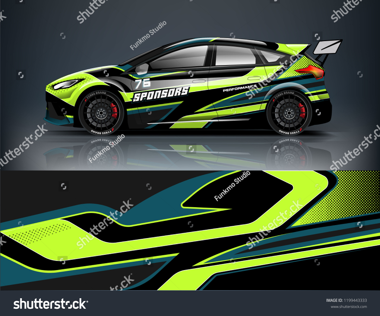 Racing car wrap design. sedan hatchback wrap design. abstract background with vector.