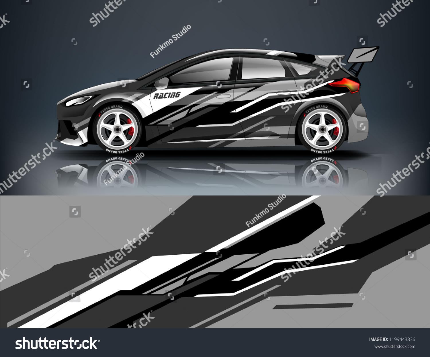 Racing car wrap design. sedan hatchback wrap design. abstract background with vector.