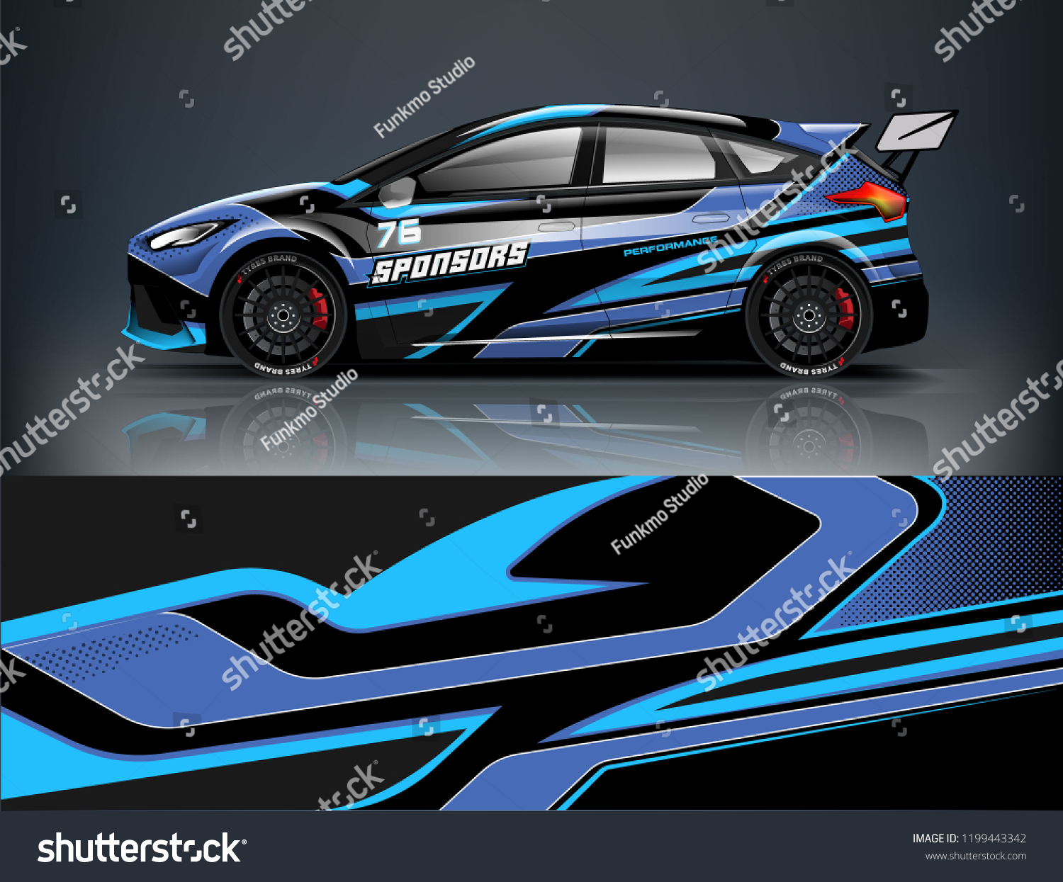 Racing car wrap design. sedan hatchback wrap design. abstract background with vector.