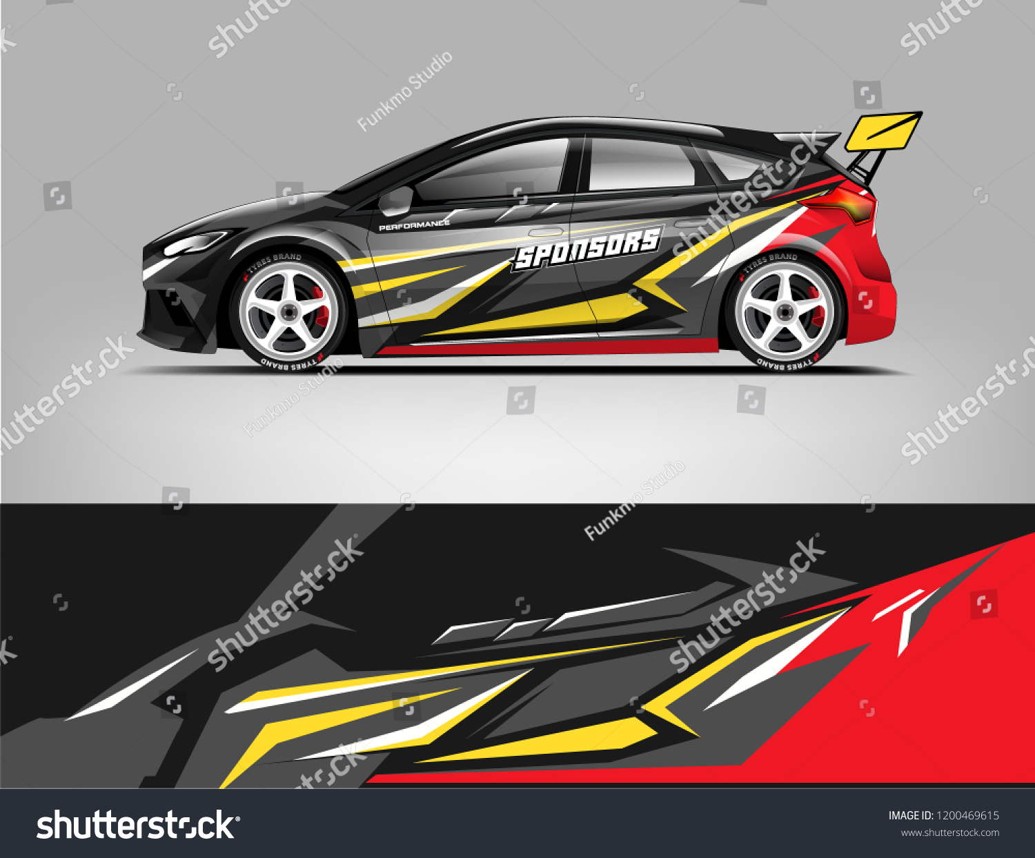 Racing car wrap design. sedan hatchback wrap design. abstract background with vector.