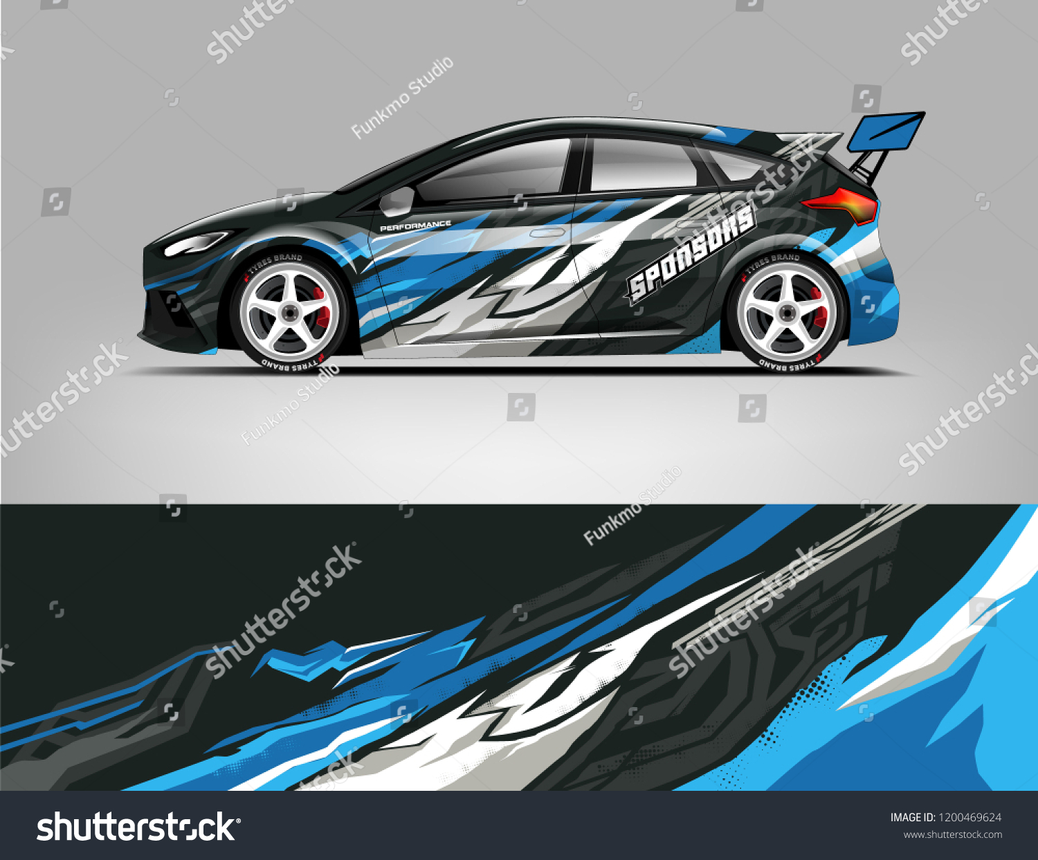 Racing car wrap design. sedan hatchback wrap design. abstract background with vector.