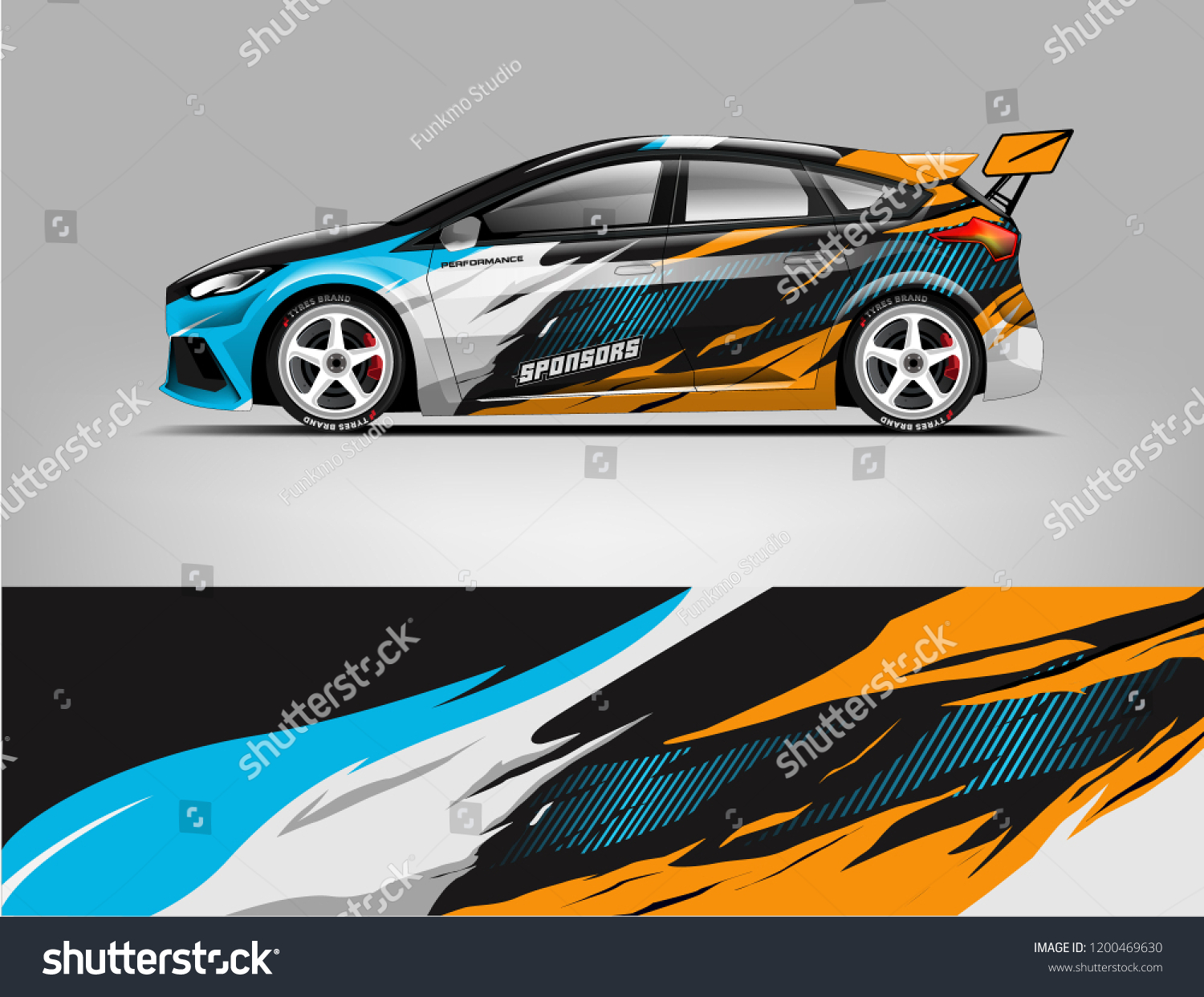 Racing car wrap design. sedan hatchback wrap design. abstract background with vector.