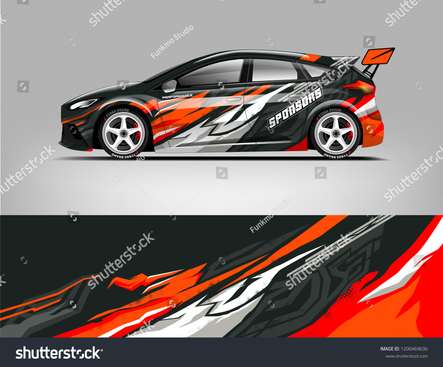 Racing car wrap design. sedan hatchback wrap design. abstract background with vector.