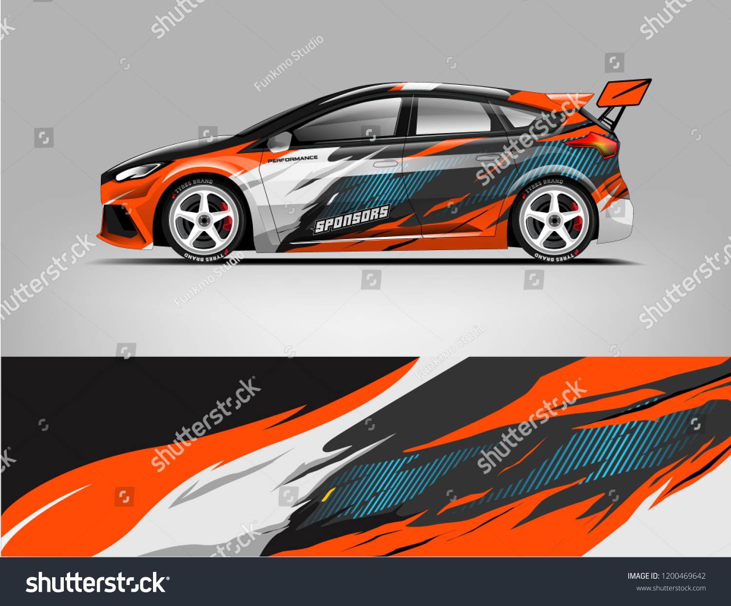 Racing car wrap design. sedan hatchback wrap design. abstract background with vector.