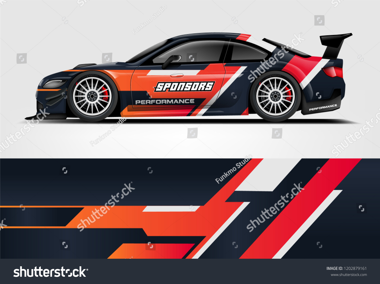 Car decal wrap design vector. Graphic abstract stripe racing background kit designs for vehicle, race car, rally, adventure and livery