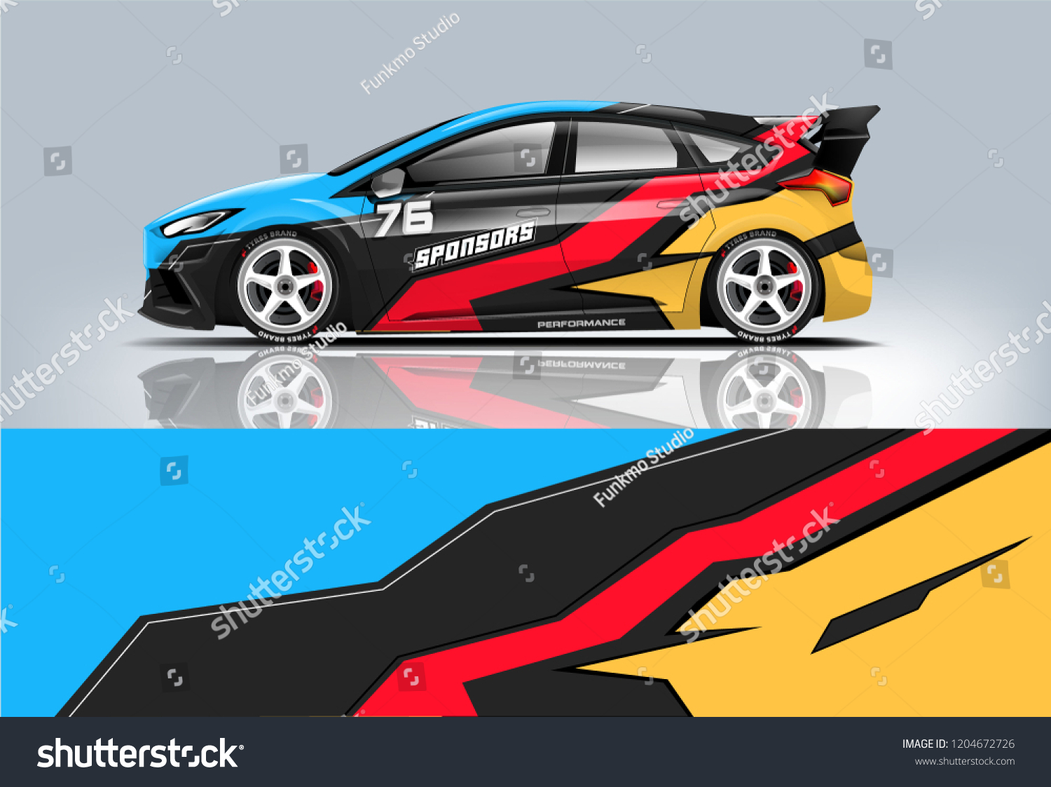 Racing car wrap design. sedan hatchback and sport car wrap design. abstract background with vector.