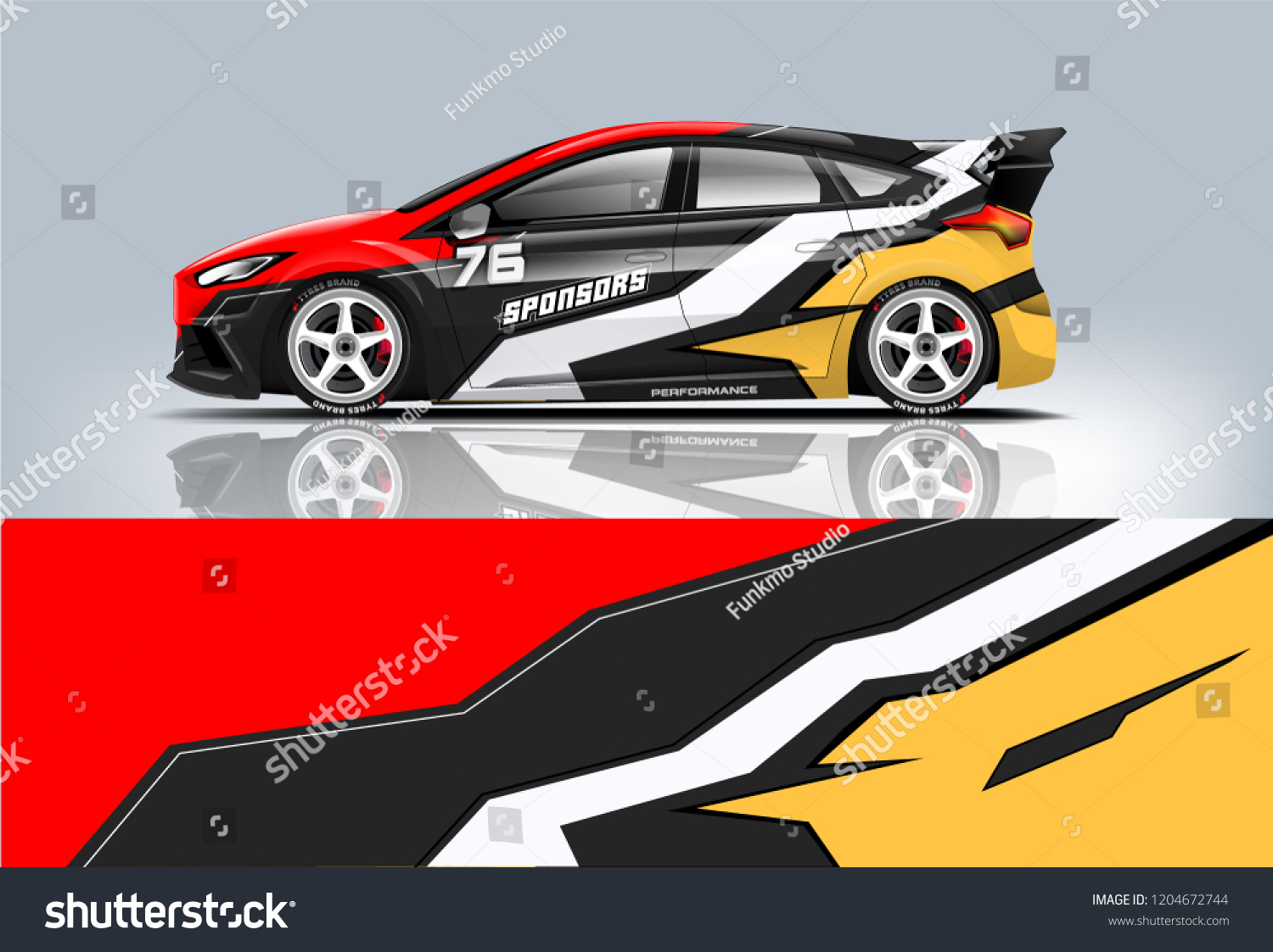 Racing car wrap design. sedan hatchback and sport car wrap design. abstract background with vector.