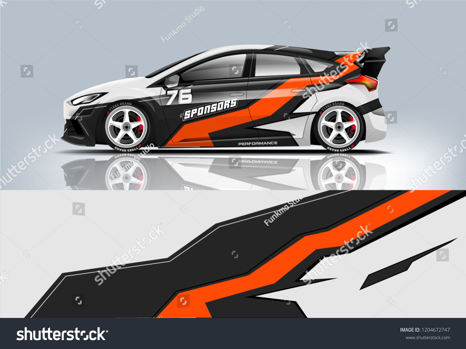 Racing car wrap design. sedan hatchback and sport car wrap design. abstract background with vector.