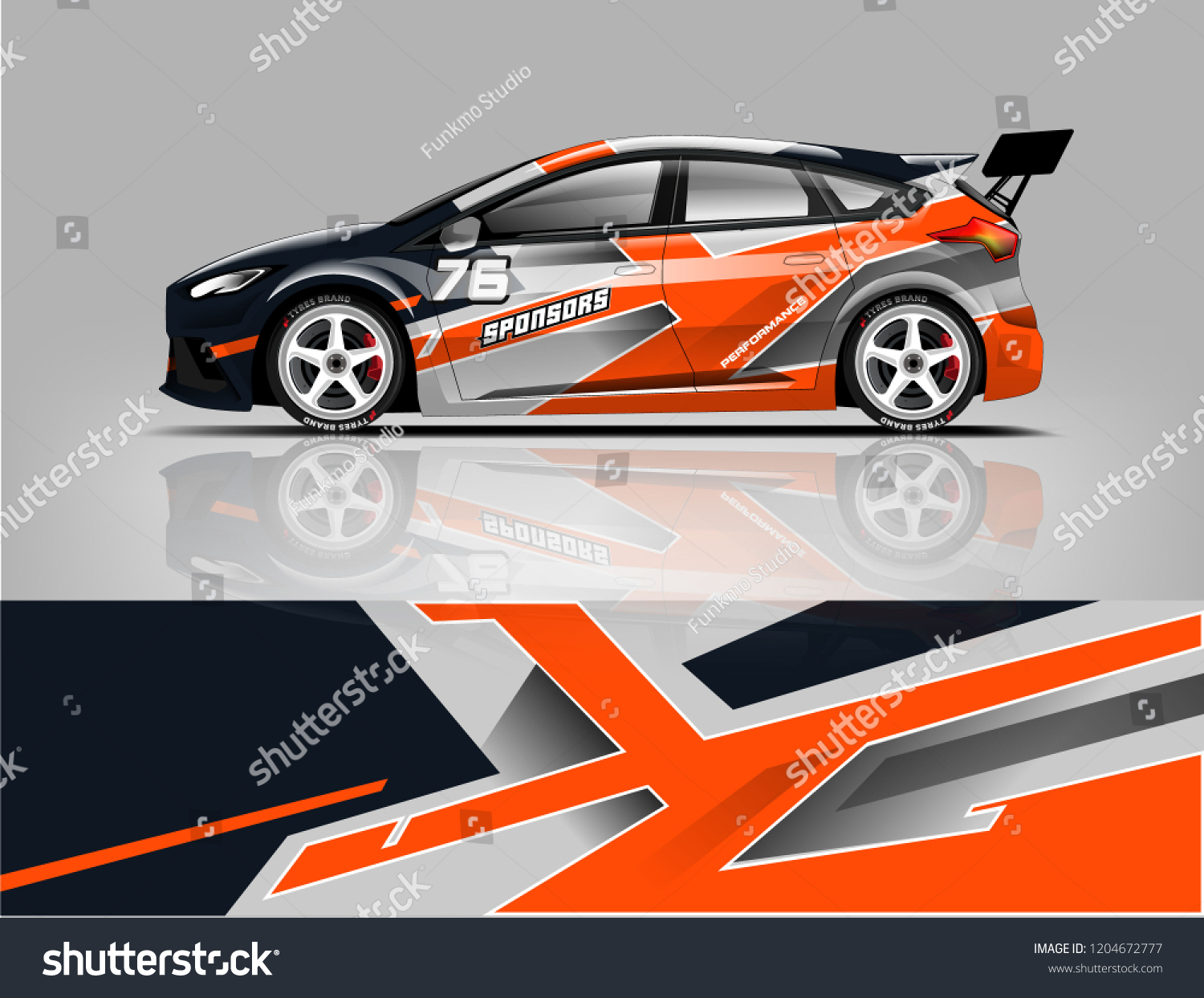 Racing car wrap design. sedan hatchback and sport car wrap design. abstract background with vector.