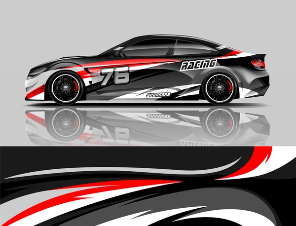 Super Car wrap design vector. Graphic abstract stripe racing background kit designs for Racing vehicles.