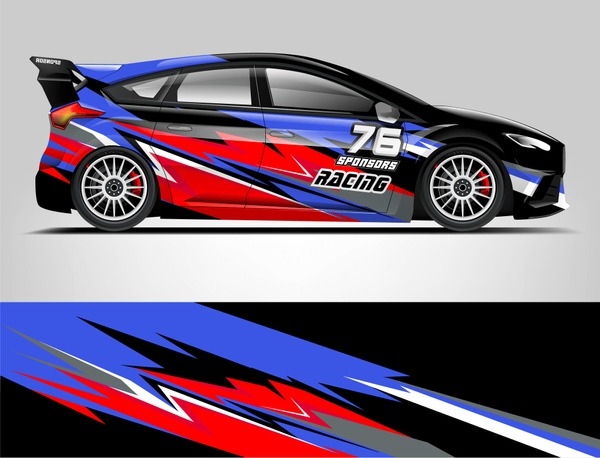 Rally car wrap. abstract strip for Racing hatchback car wrap, sticker, and decal. vector eps 10 format.