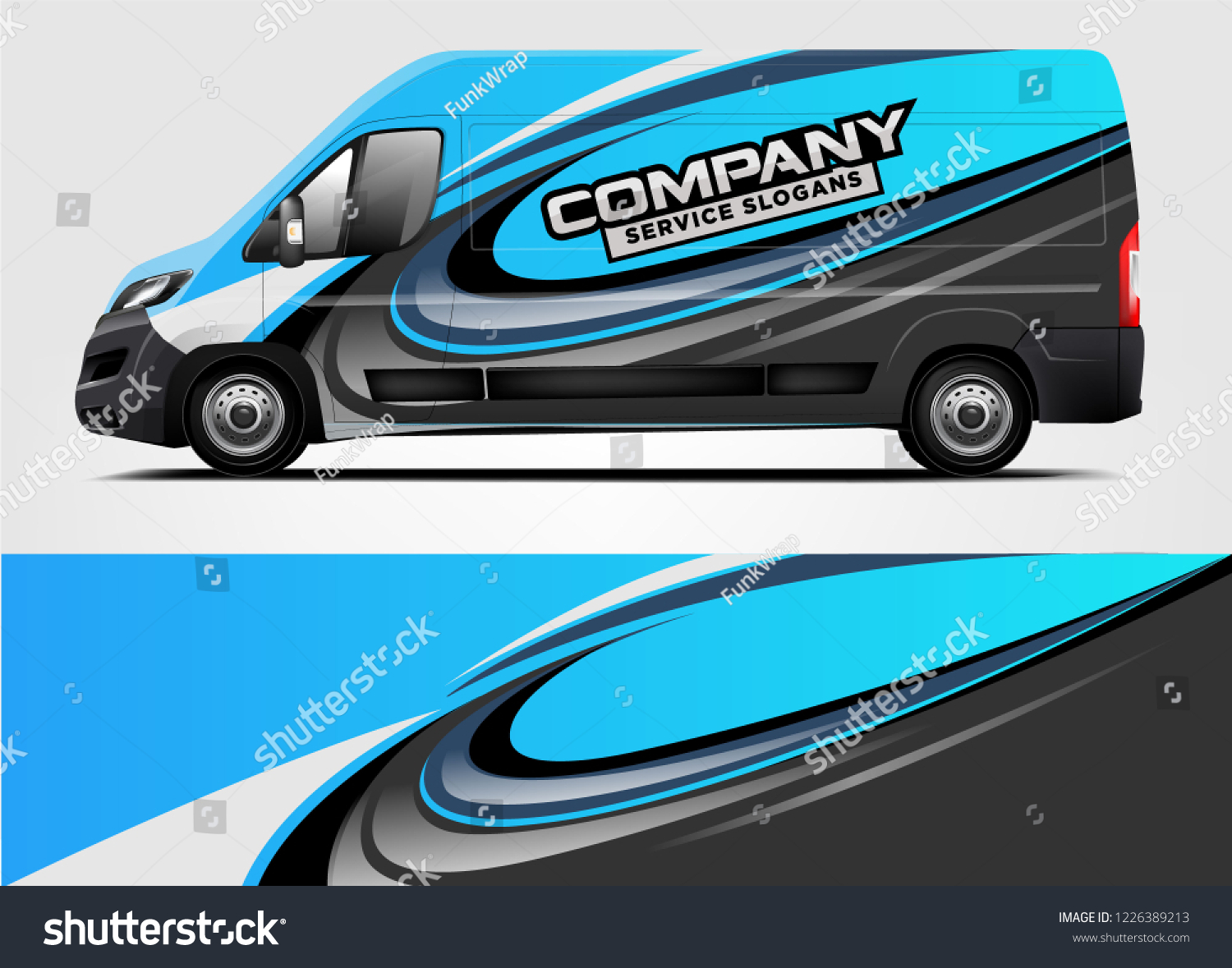 Van wrap livery design. Abstract blue strips racing style. Ready Print vector eps format