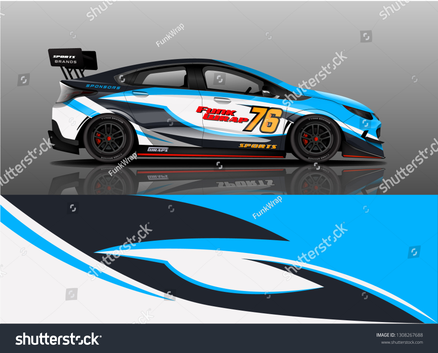 Blue and white sport car livery design. ready print vector eps format. for decal, wrap, and sticker.