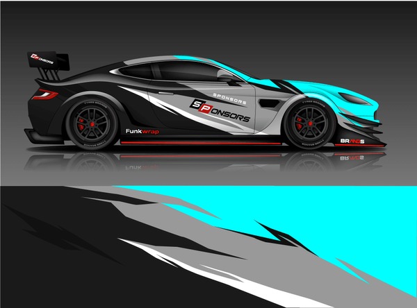 Car wrap design vector, truck and cargo van decal. Graphic abstract stripe racing background designs for vehicle, rally, race, adventure and car racing livery. - Vector