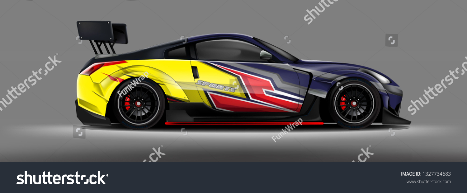 Car decal wrap design vector. Graphic abstract stripe racing background kit designs for vehicle, race car, rally, adventure and livery